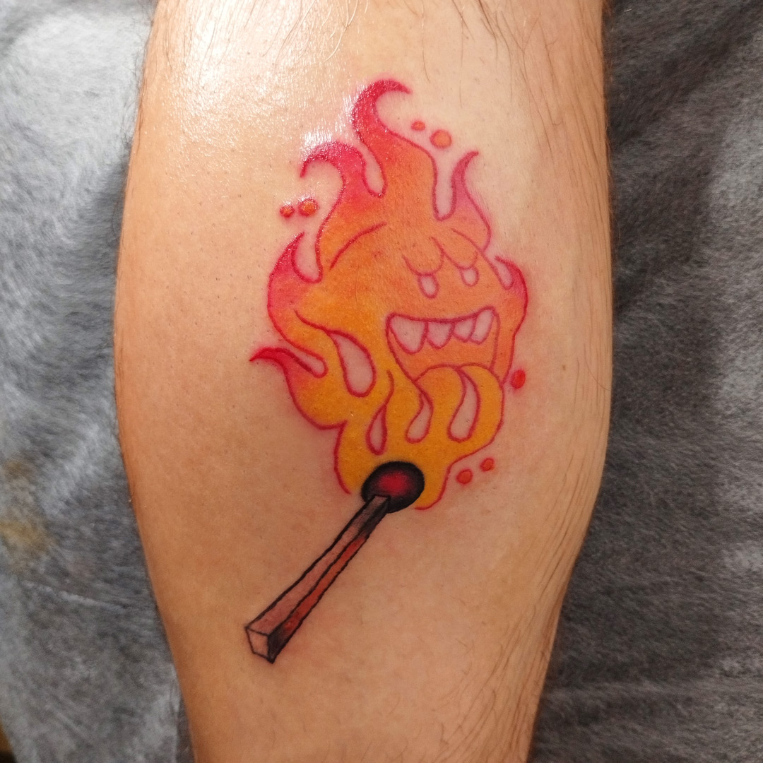 tattoo flame allumette fantome mario pop culture annecy cristoeuf